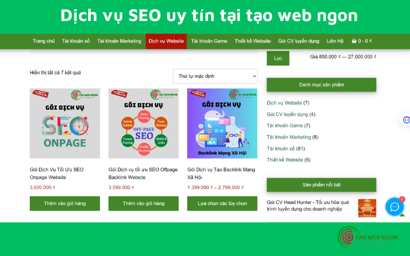 Tạo web ngon sẽ giúp bạn xây dựng chiến lược SEO phù hợp với website của bạn