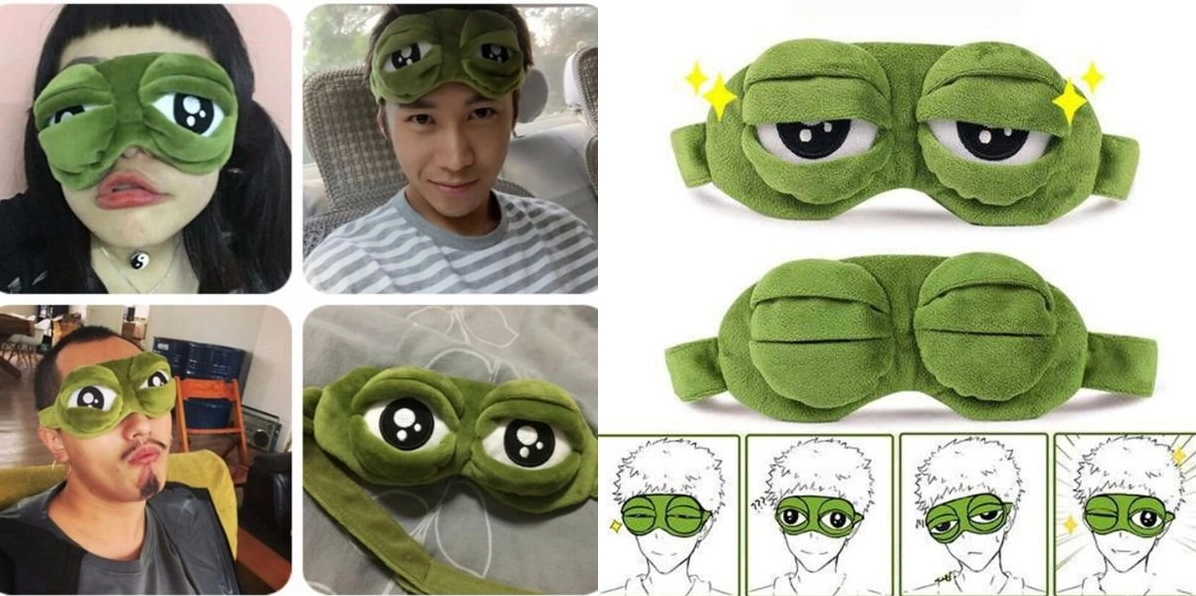 Ảnh meme Chúa tể ếch Pepe sad frog biểu cảm ngạo mạn trên mặt nạ ngủ