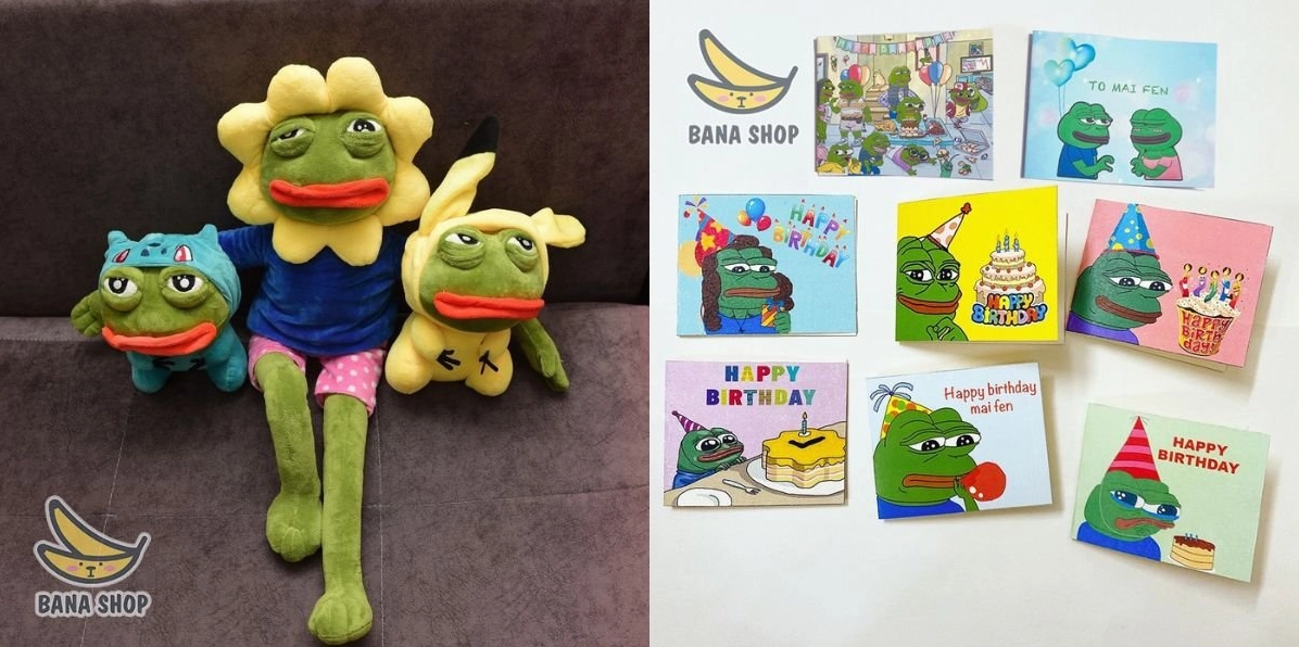 Ảnh meme Chúa tể ếch Pepe sad frog với biểu cảm quyền lực trên thiệp chúc mừng