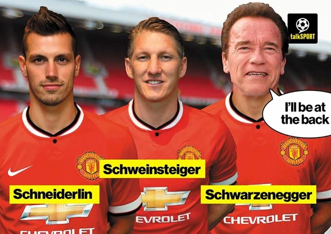 Ảnh meme Kẻ hủy diệt Schwarzenegger trong trang phục Manchester United