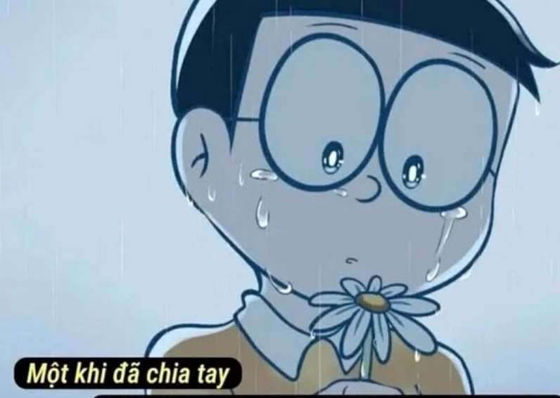 Ảnh meme Lụy tình Nobita với quotes thất tình đầy suy tư