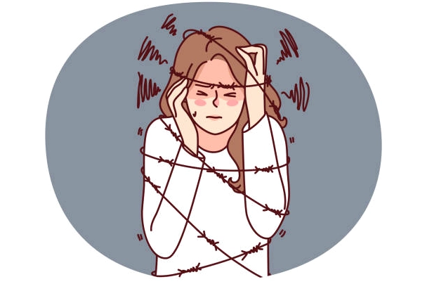 Ảnh meme Overthinking woman in ropes biểu cảm căng thẳng