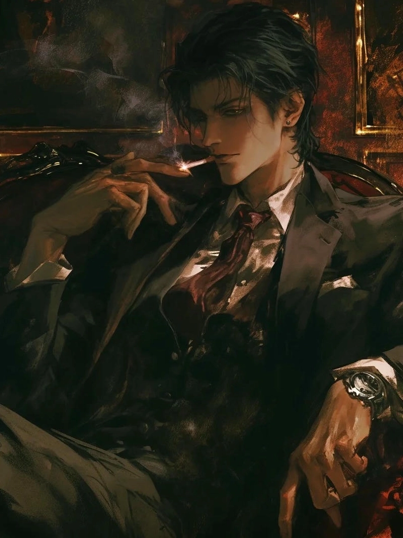 Ảnh meme Tổng tài anime cực ngầu trong vest đen ánh mắt sắc lạnh.