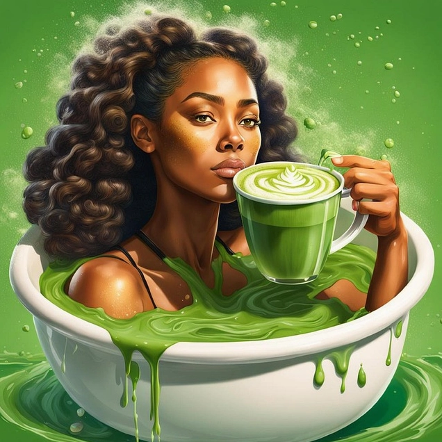Ảnh meme Trà xanh với người phụ nữ da đen đang uống matcha