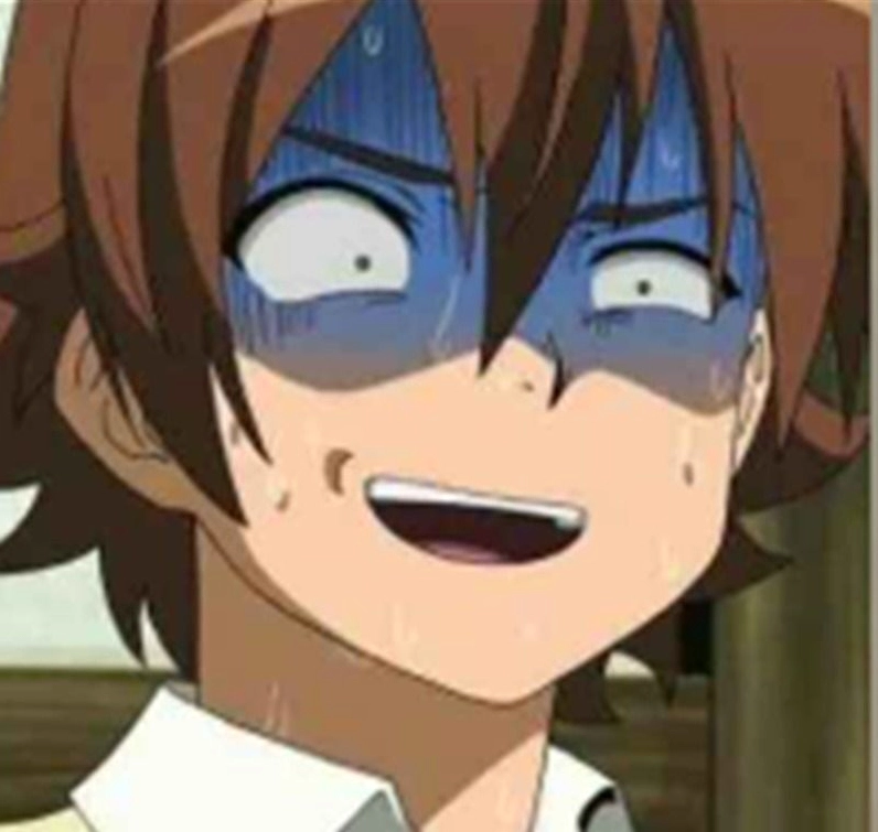 Ảnh meme Trùng sinh một nhân vật anime đang rất sợ hãi