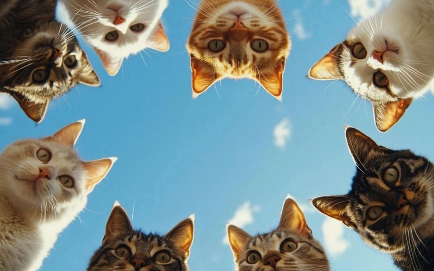 Ảnh meme Vô tri đàn mèo ngước nhìn nền trời