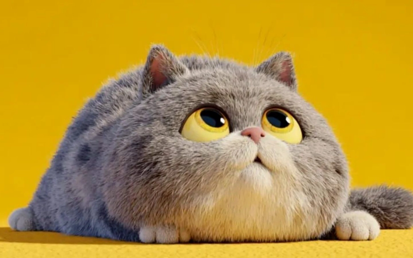 Ảnh meme Vô tri mèo xám béo giữa nền vàng