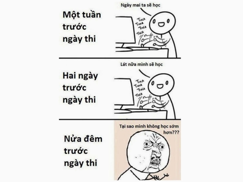 Meme ăn dưa hài hước về cảnh ôn tập trước ngày thi đầy áp lực